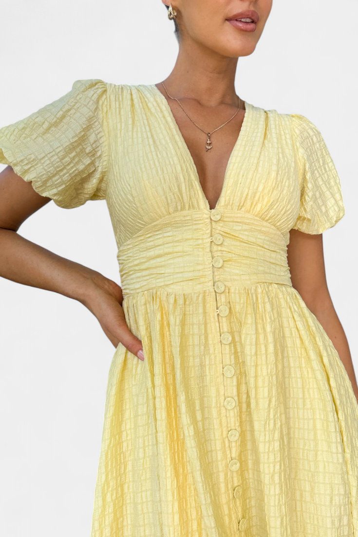 Mélia Maxi Dress with V-Neck and Puff Sleeves