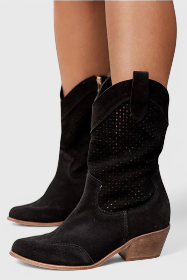 Anna - Modern Denim Cowboy Boots with Side Zipper