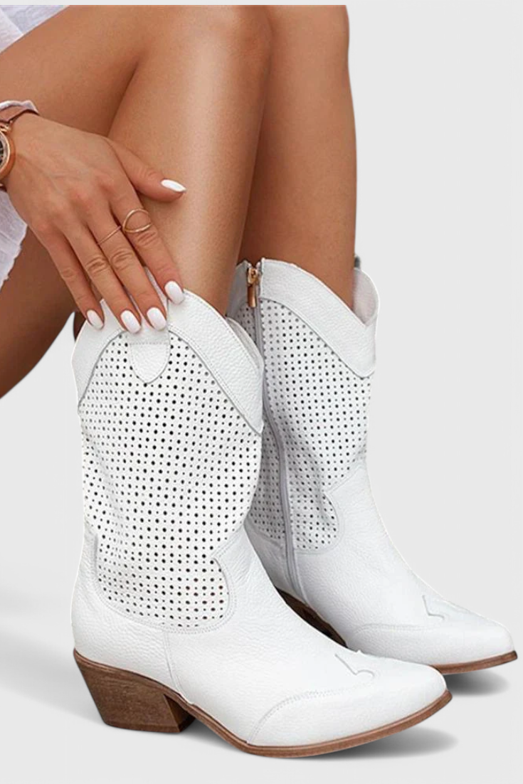 Anna - Modern Denim Cowboy Boots with Side Zipper