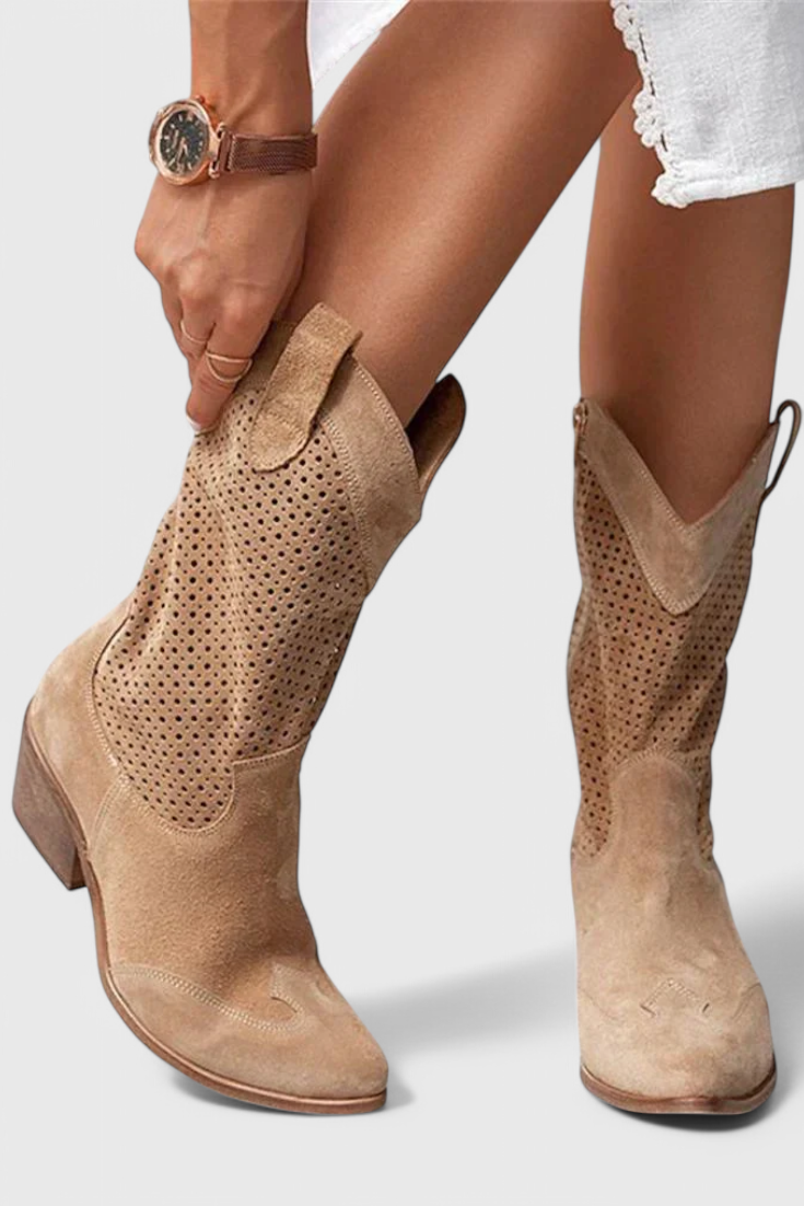 Anna - Modern Denim Cowboy Boots with Side Zipper