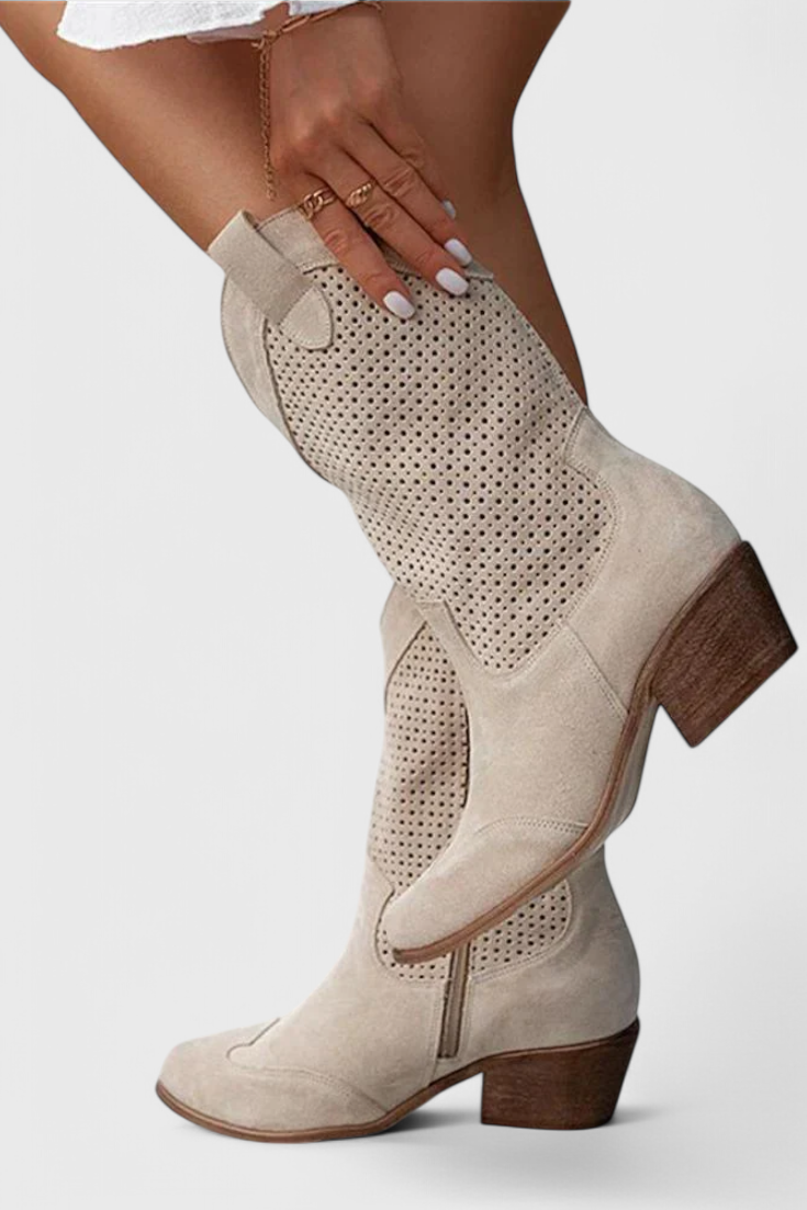 Anna - Modern Denim Cowboy Boots with Side Zipper