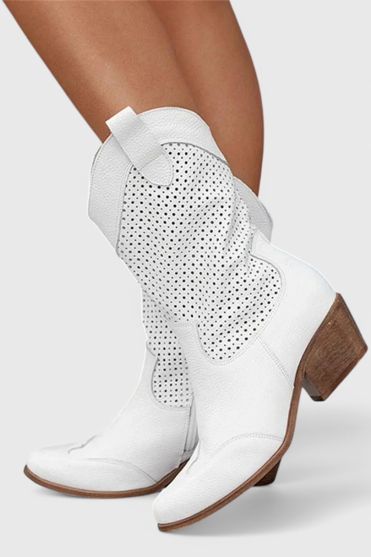 Anna - Modern Denim Cowboy Boots with Side Zipper