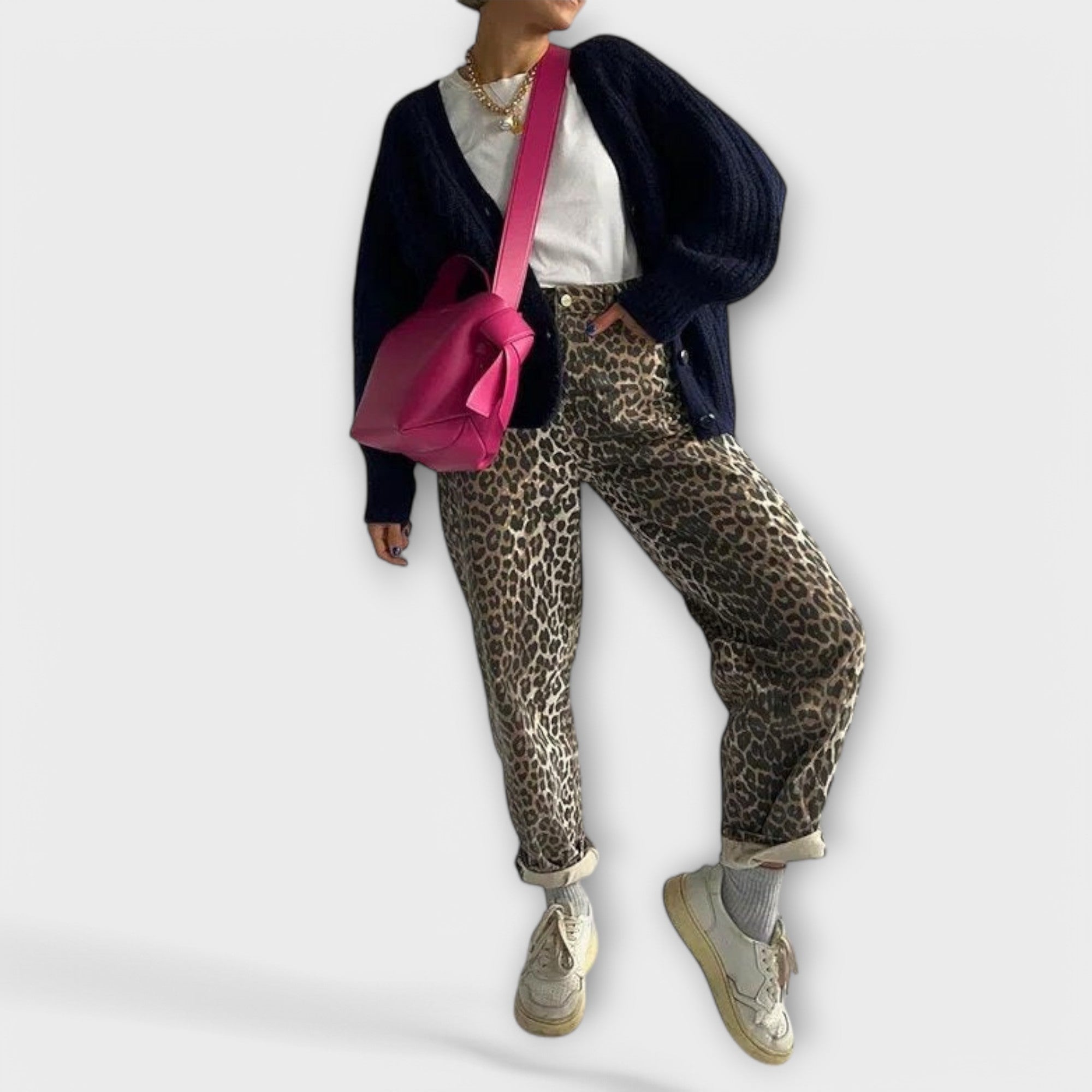 Chandra - Vintage Jeans with Leopard Print