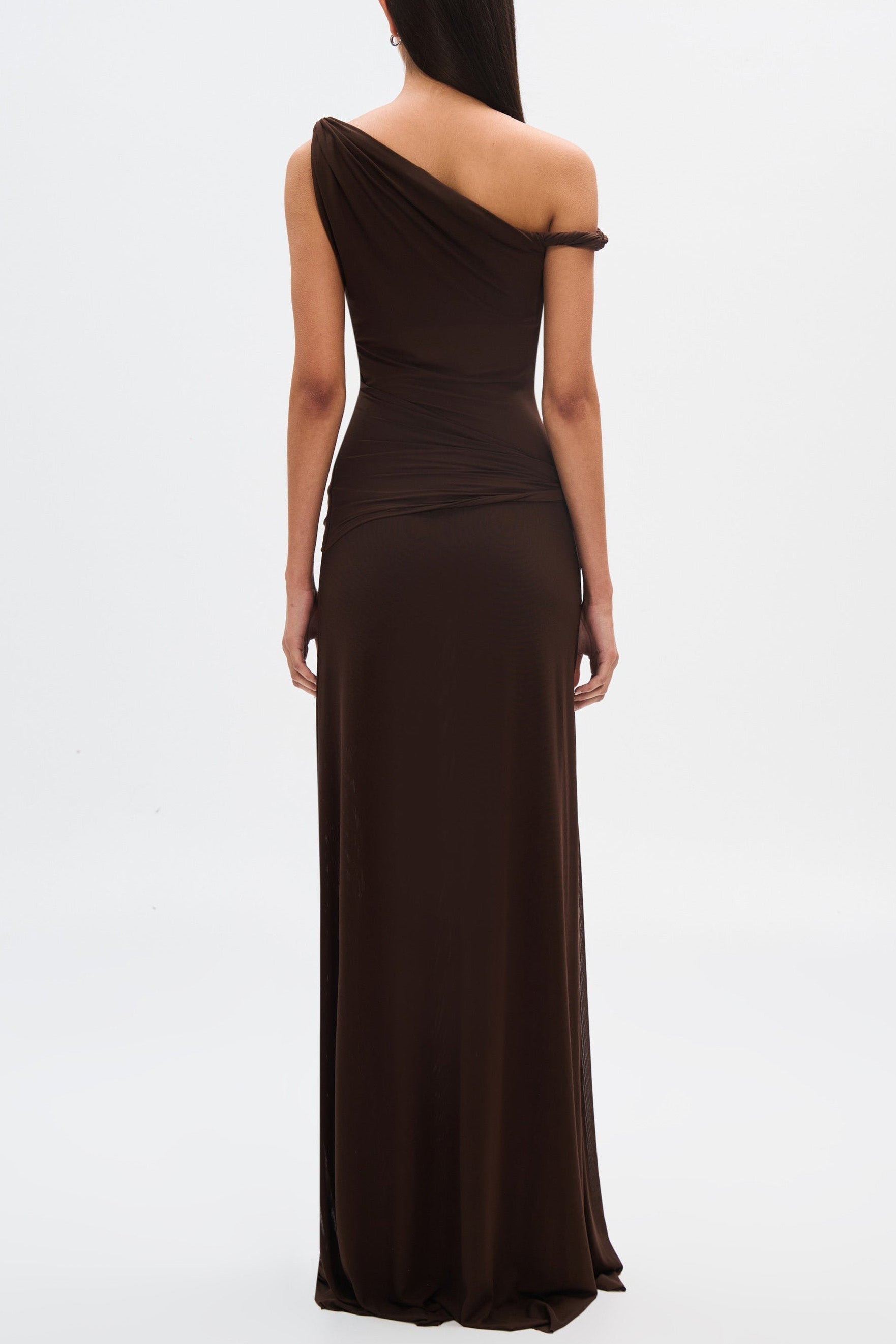 Eranda Sheer Drape Off-Shoulder Maxi Dress