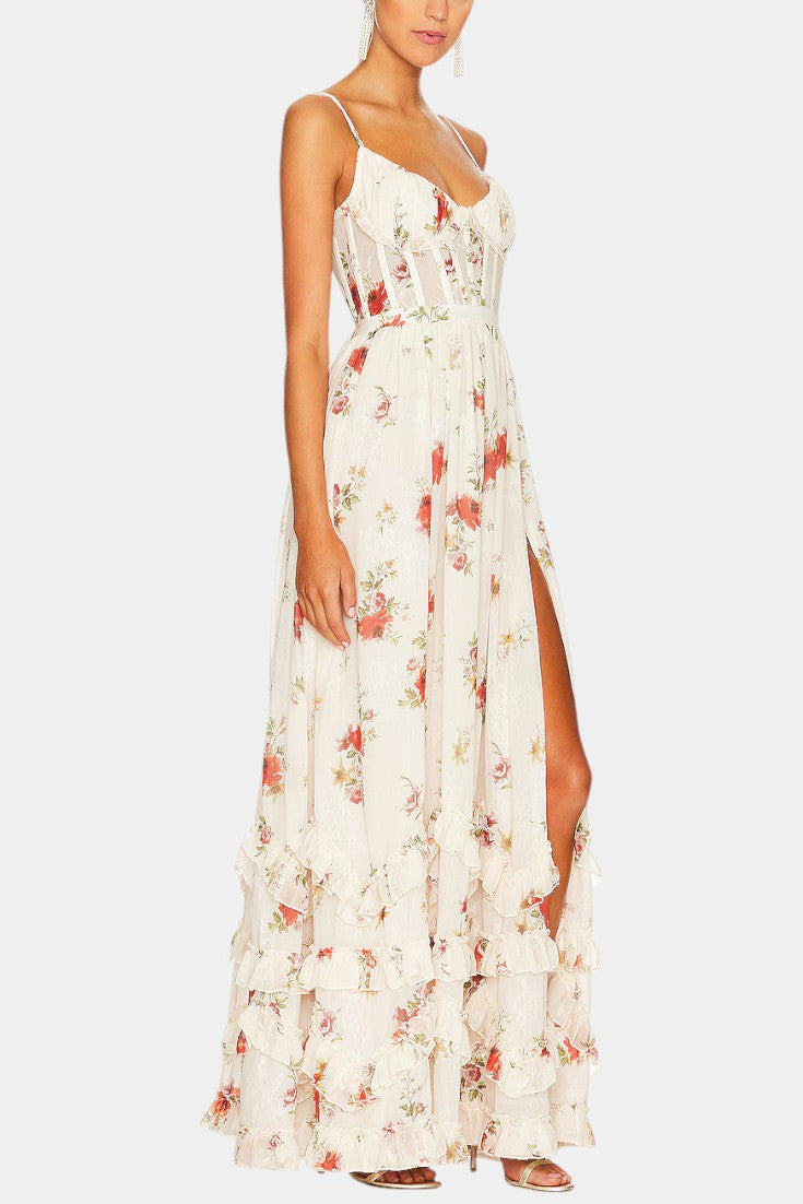 Luna Maxi Corset Dress with Floral Pattern