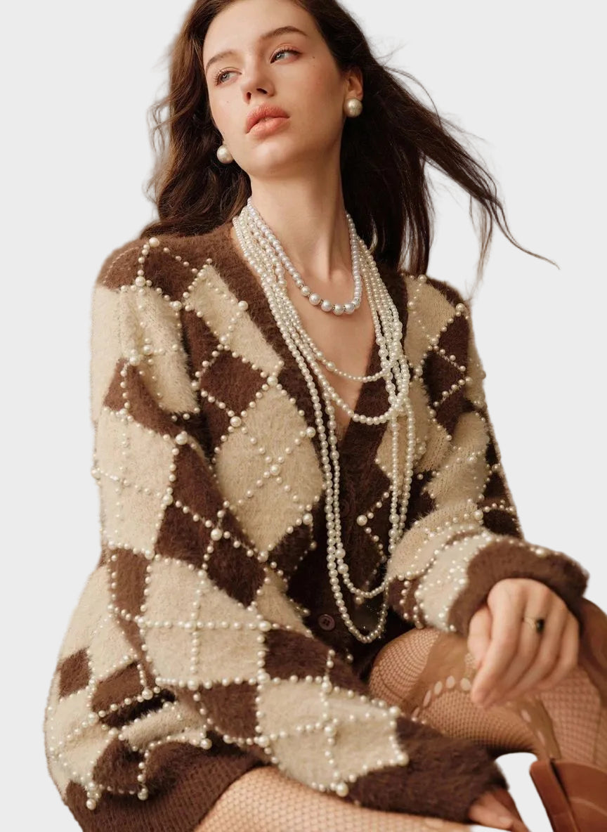 Cleo | Vintage Pearl Touch Cardigan V-Neck - Linheir