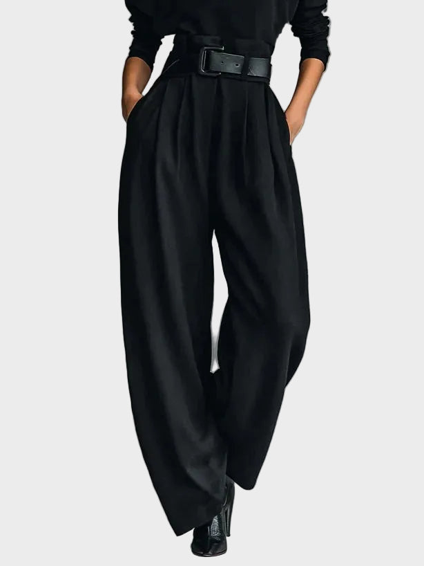 Amara | Two-piece set with a solid black long-sleeve turtleneck top and straight-leg trousers.