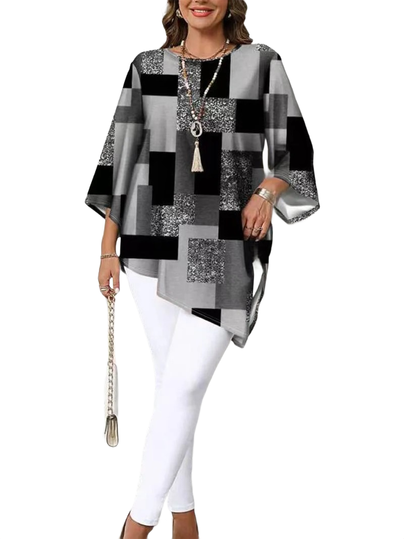 Nurit - Checkered Oversized Printed Blouse With Short Sleeve
