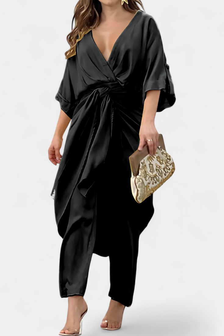 Mayleen Crossover Set with Front Bow and Straight Pants