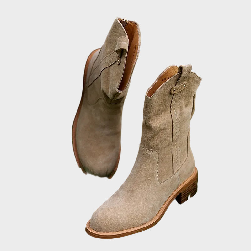 Umani | Women's Suede Ankle Boots with Chunky Heel and Zipper at the Back