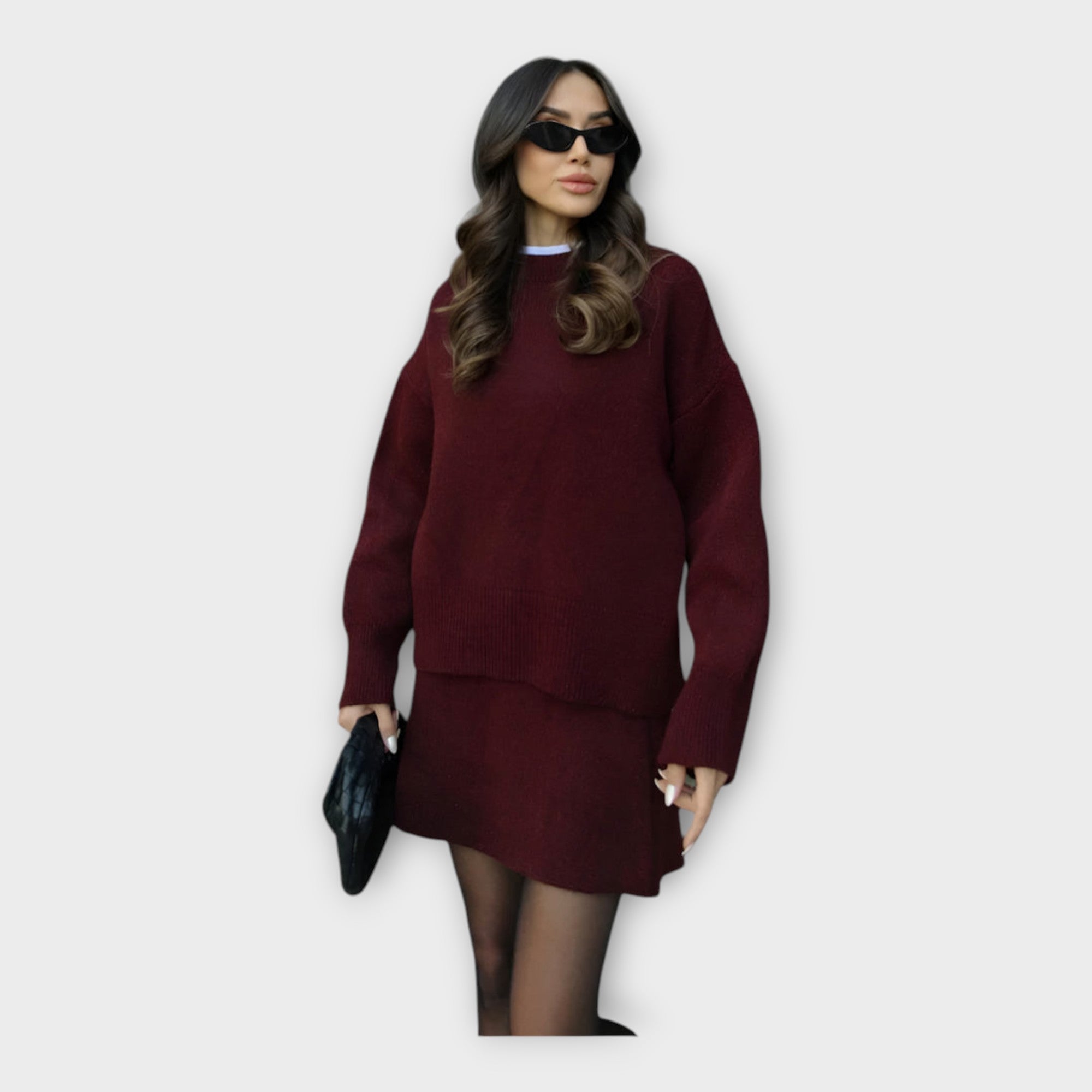 Knitted Blouse and Skirt Set with a Modern Line