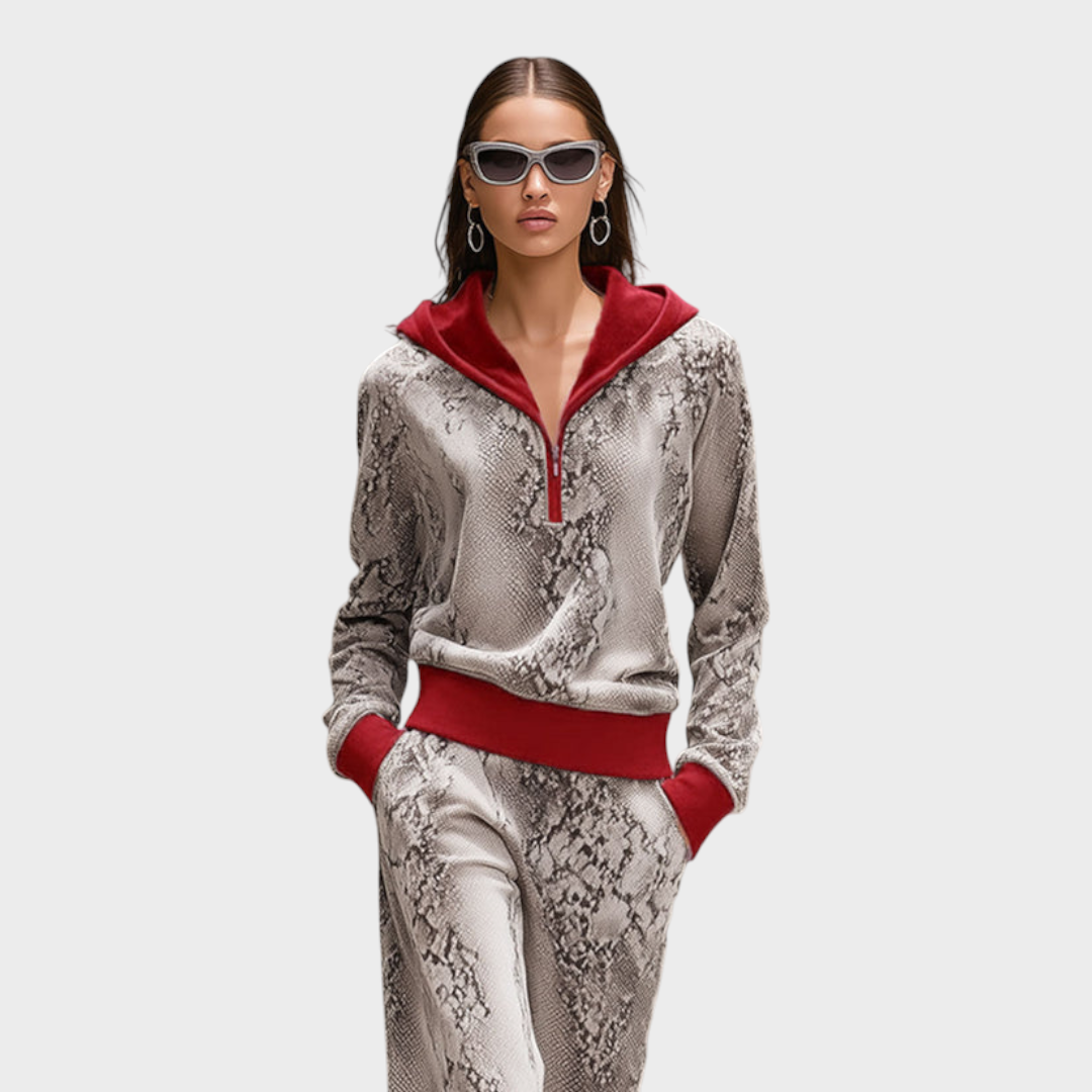 Jordynn | Everyday Sport Retro Snake Skin Gray Velvet Hoodie and High-Waisted Pants