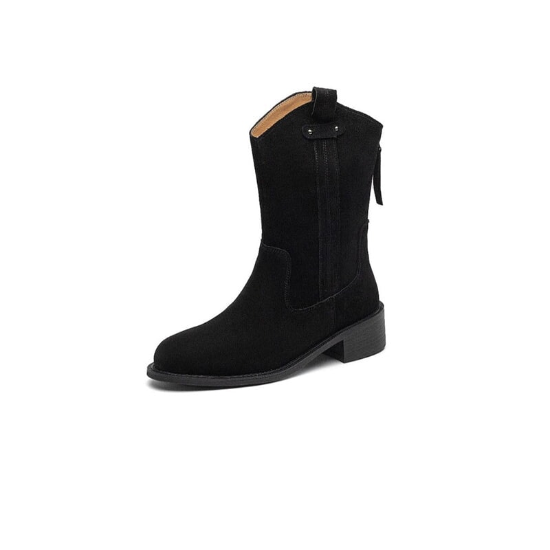 Umani | Women's Suede Ankle Boots with Chunky Heel and Zipper at the Back