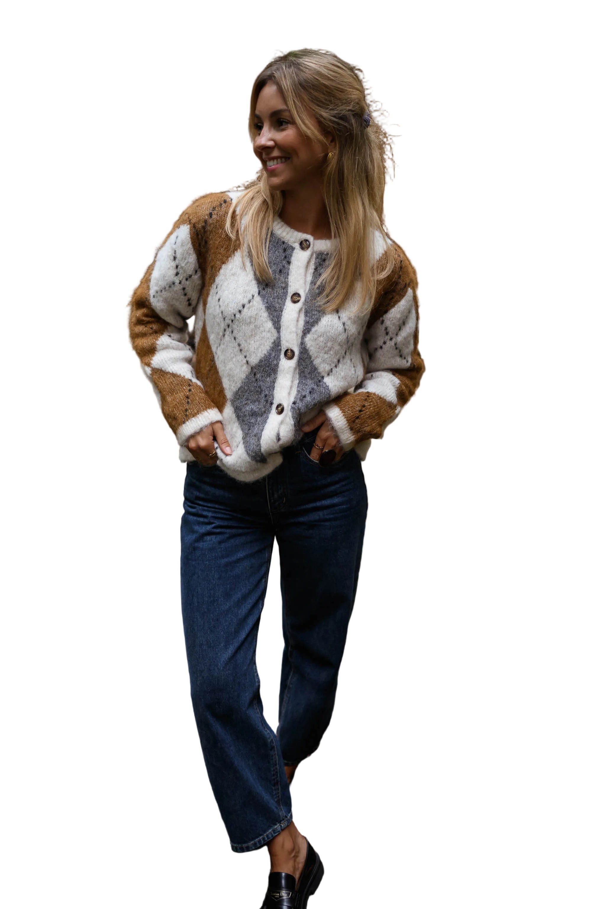 Ruth | Brown Checkered Diaz Cardigan