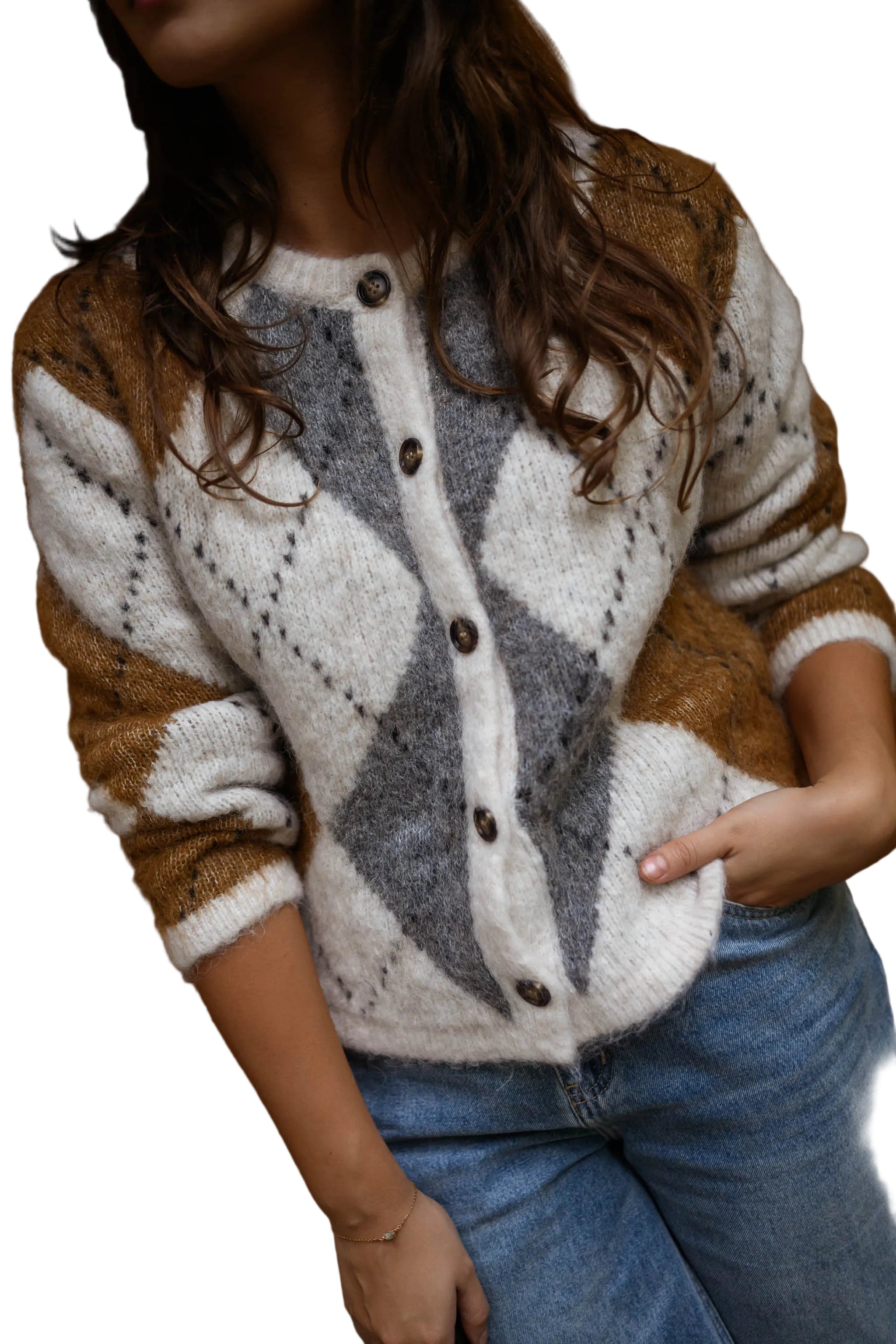 Ruth | Brown Checkered Diaz Cardigan