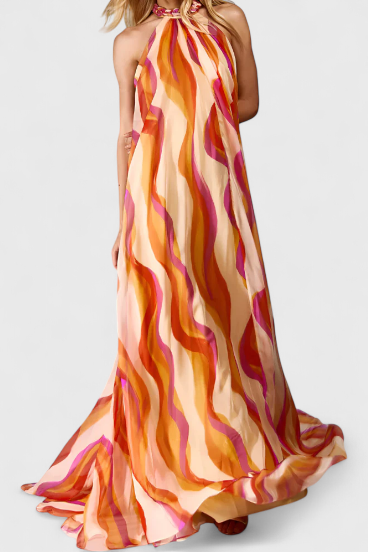 Remi Maxi Halter Dress with Wavy Pattern and Elegant Knit