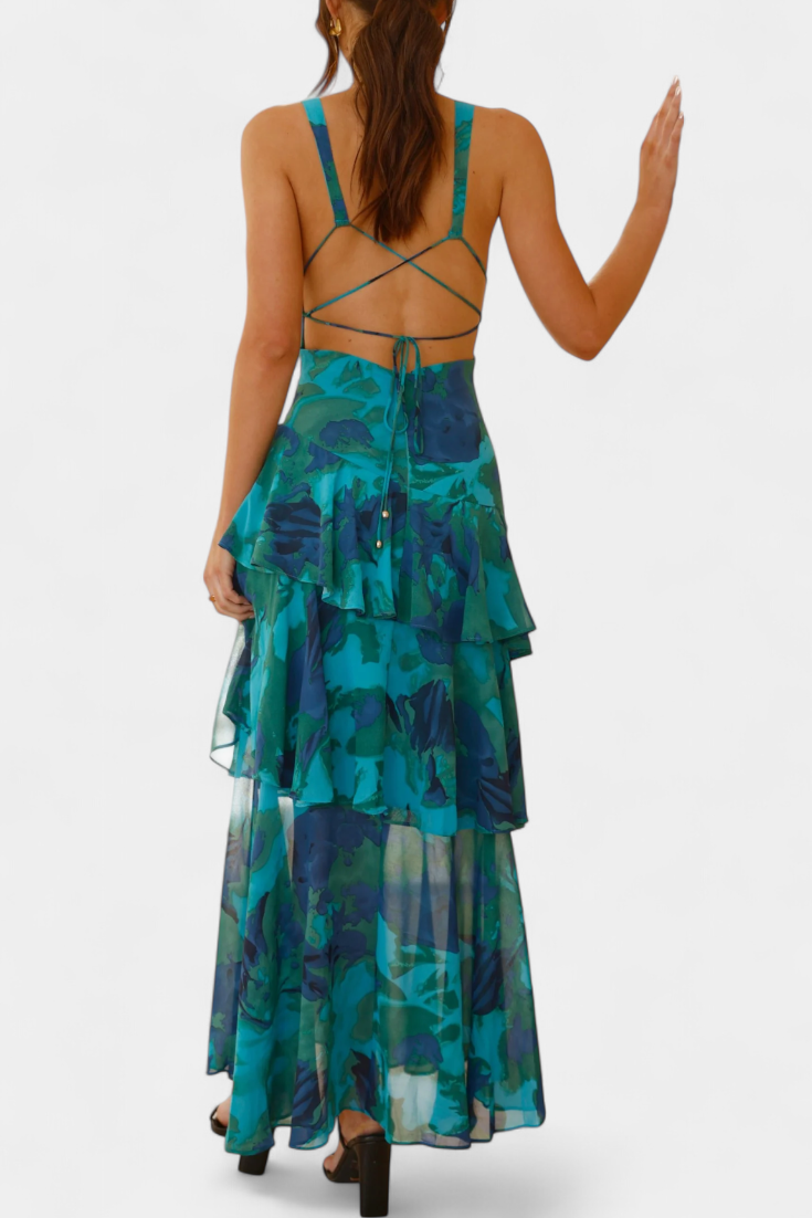 Domenica Chiffon Dress with V-Neckline and Airy Layers