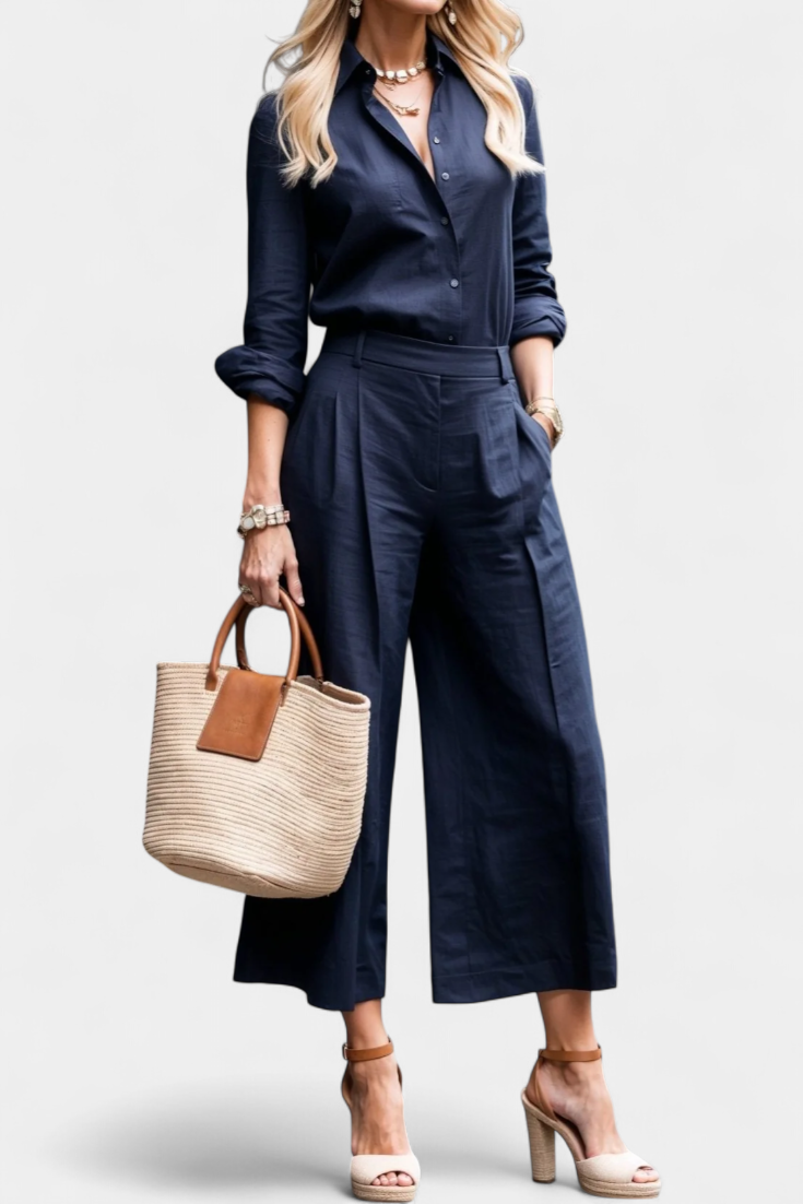 Sabina Pink Set with Airy Shirt and Capri Pants