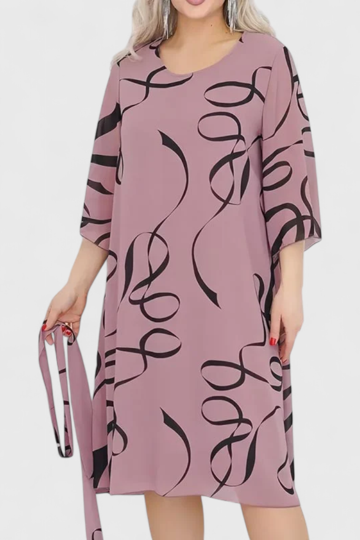 Amelie Midi Dress with Print, Belt and Flexible Cut