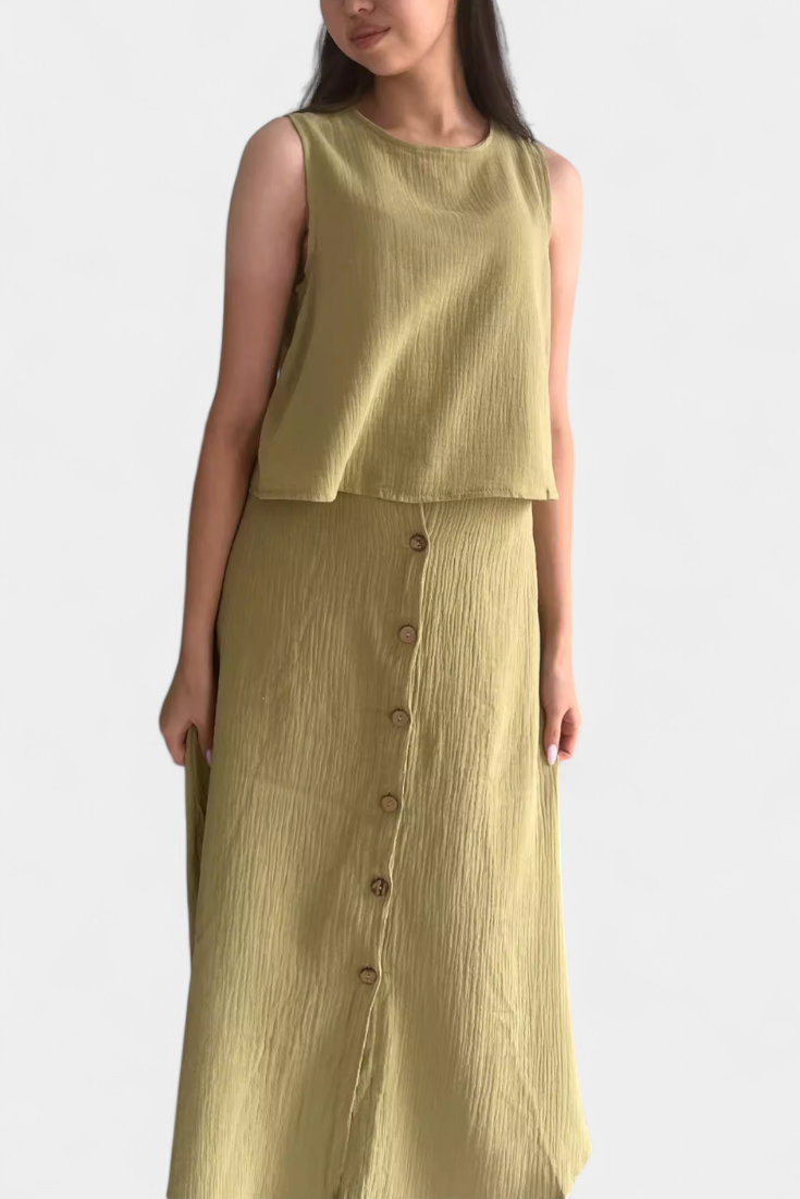 Naha Cotton Vest Set with Buttons at Front