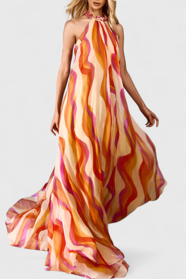Remi Maxi Halter Dress with Wavy Pattern and Elegant Knit