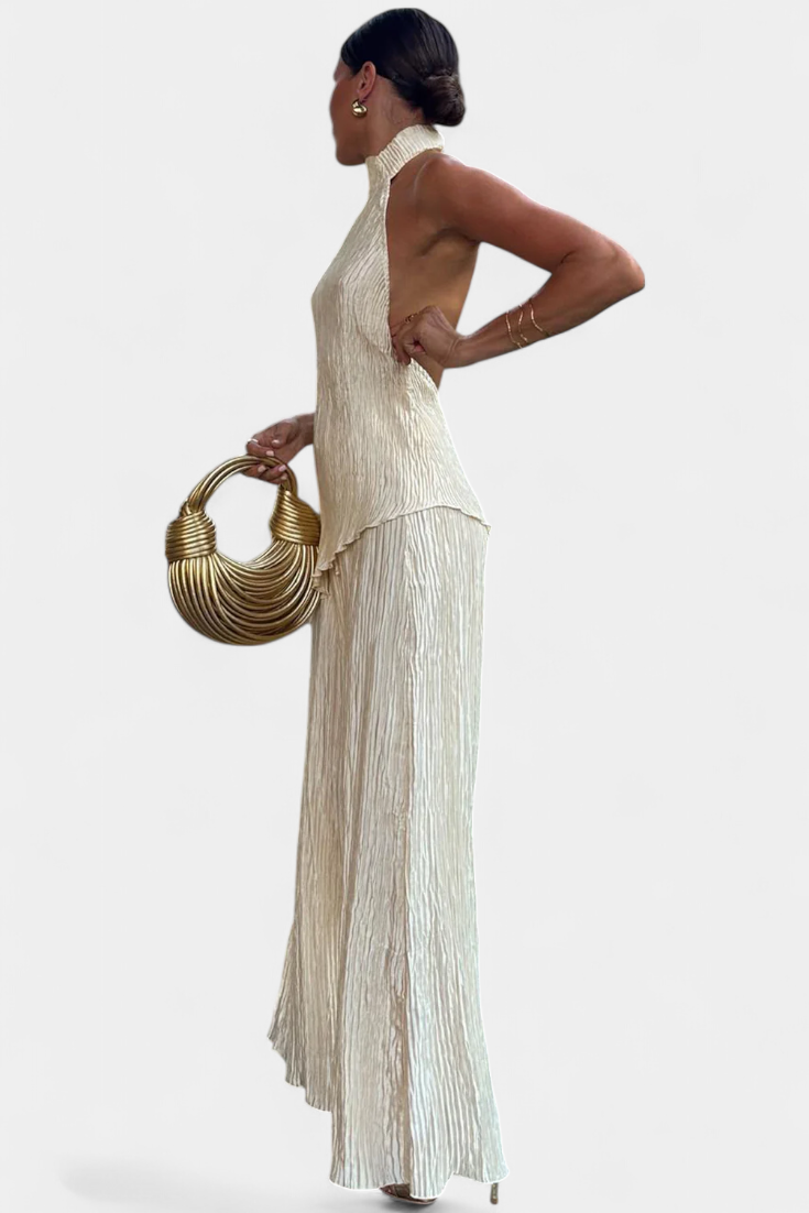 Pilarica Elegant Pleated Set with Asymmetric Top and Flowy Pants