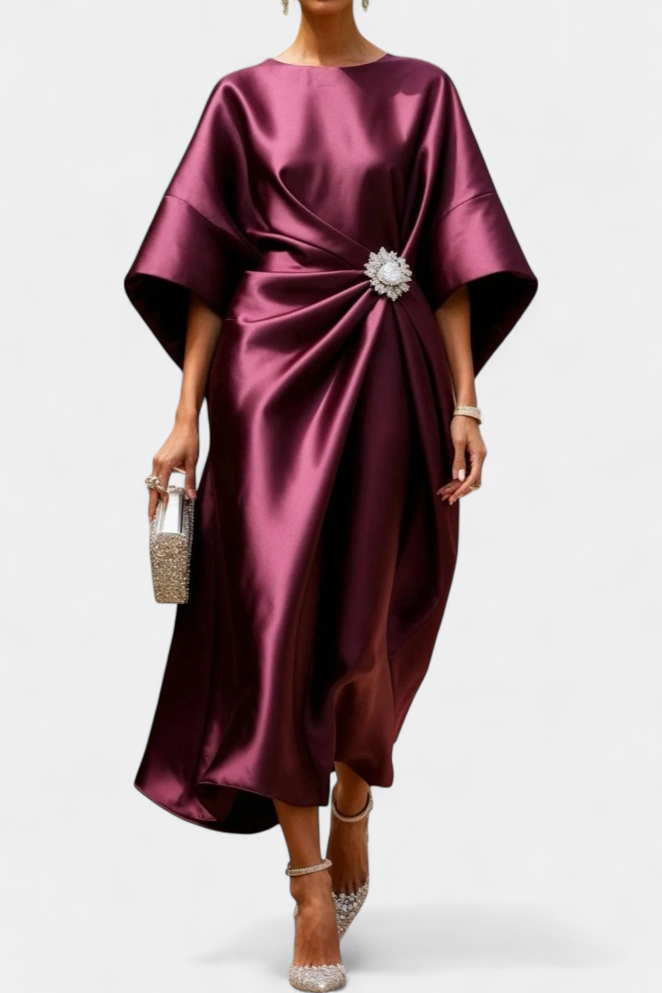 Ubelia Long Satin Dress with Shiny Luxe Finish