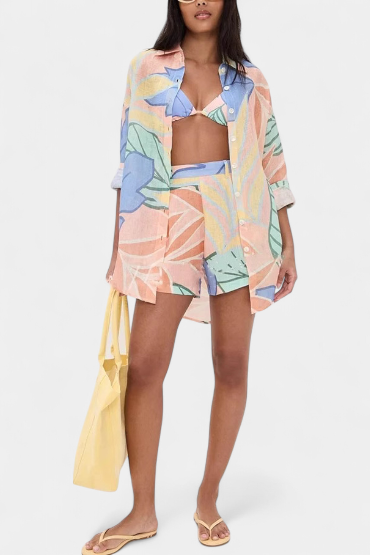 Lumina Tropical Set with Loose Shirt and High-Waisted Shorts