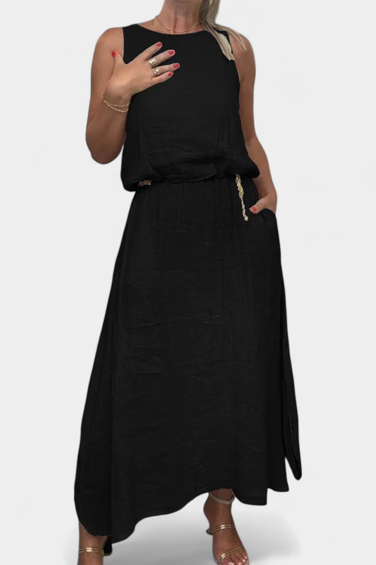 Meliora Linen and Cotton Set with Sleeveless Vest and Skirt