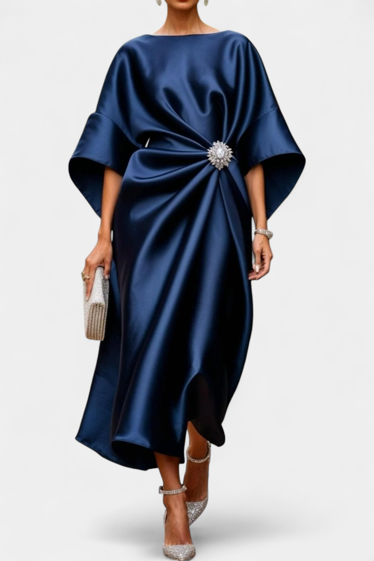 Ubelia Long Satin Dress with Shiny Luxe Finish