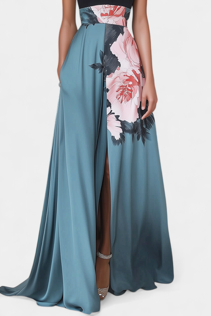 Radmila Floral A-Line Dress with Black Bodice and Sparkly Skirt