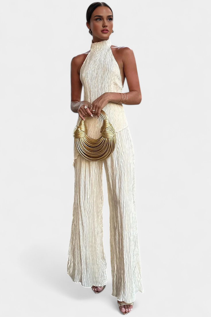 Pilarica Elegant Pleated Set with Asymmetric Top and Flowy Pants