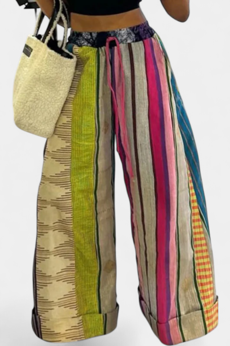 Claudine Casual Wide Leg Pants with Striped Pattern