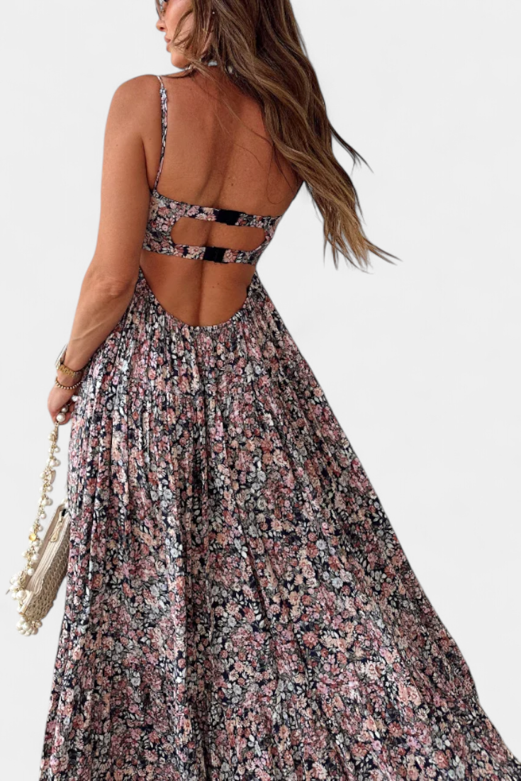 Reyna Floral Maxi Dress with Open Back