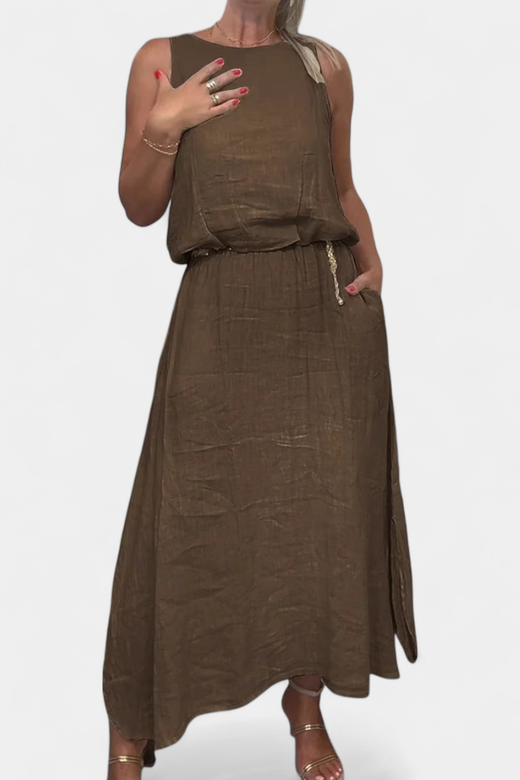 Meliora Linen and Cotton Set with Sleeveless Vest and Skirt