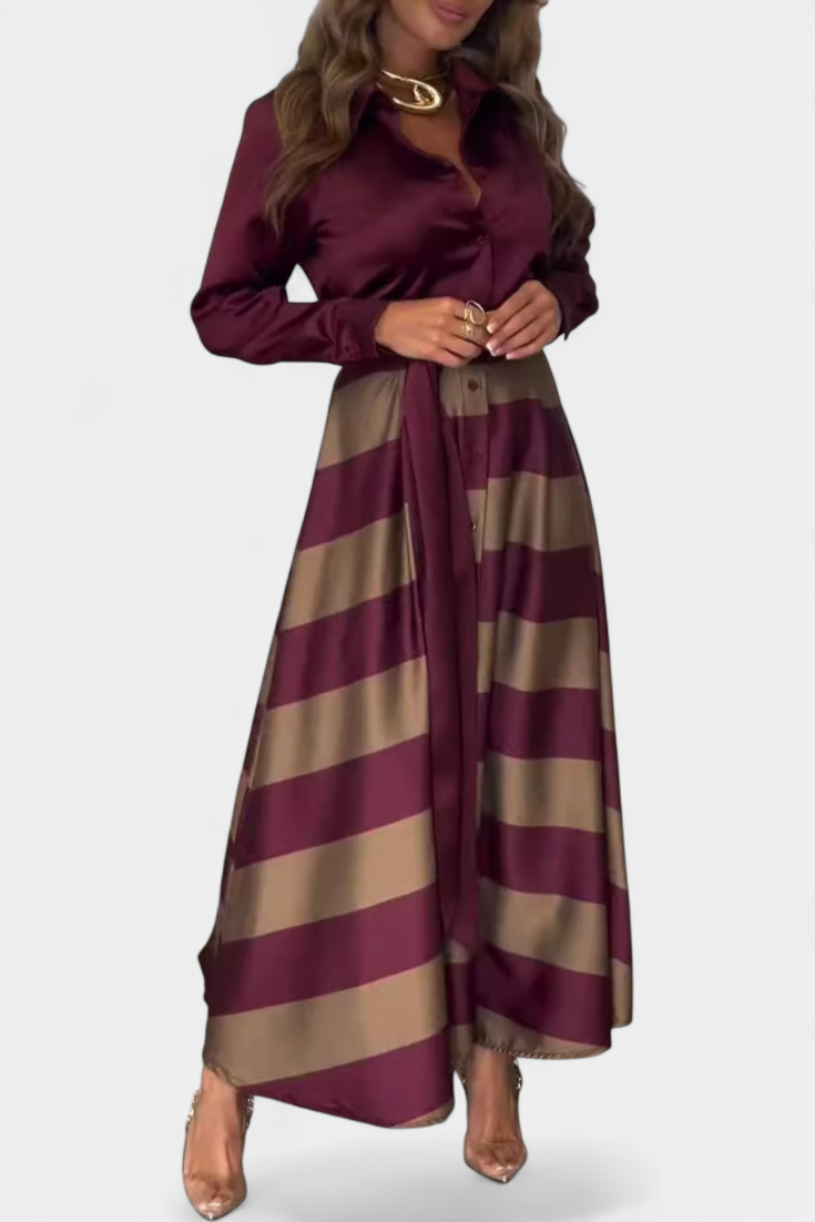 Nessia Long Shirt Dress with Stripes and Belt
