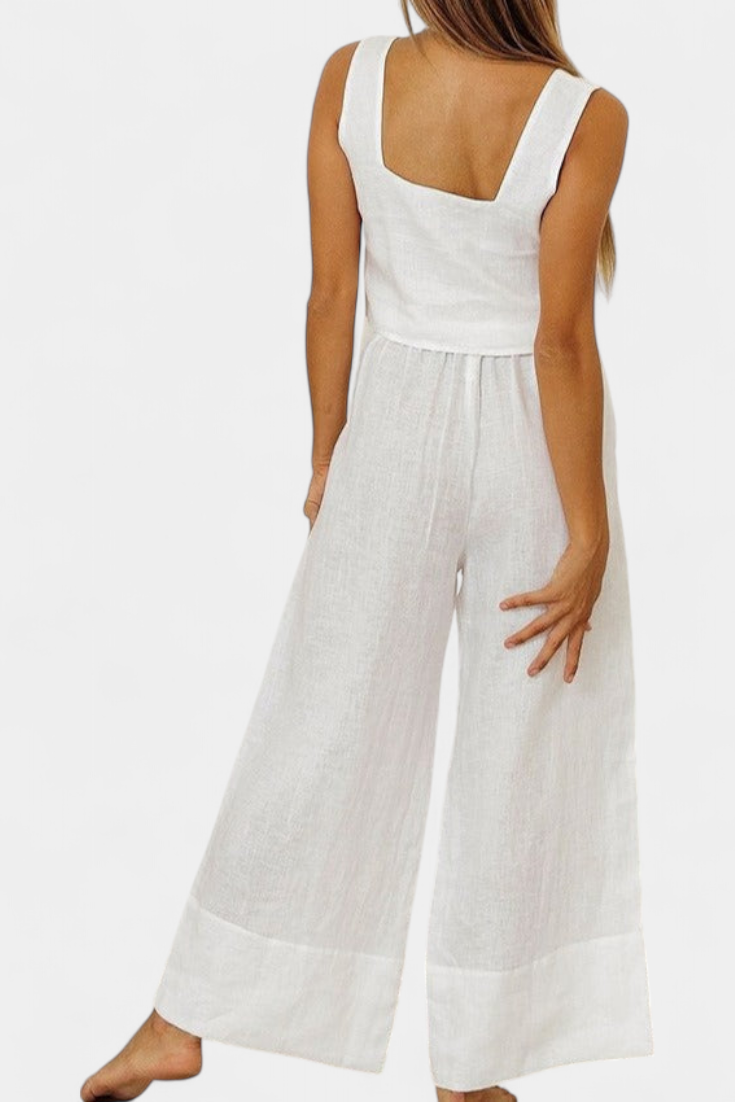 Pascuala Linen Two-Piece Set with Sleeveless Blouse and Airy Pants