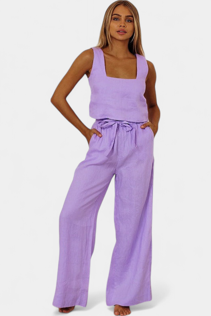 Pascuala Linen Two-Piece Set with Sleeveless Blouse and Airy Pants