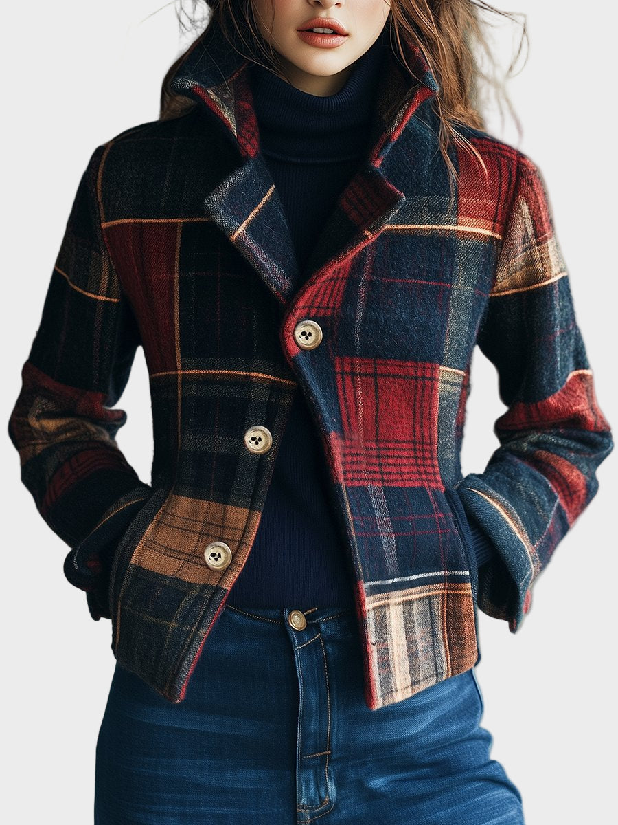 Joyce | Wool Cardigan with Plaid Pattern