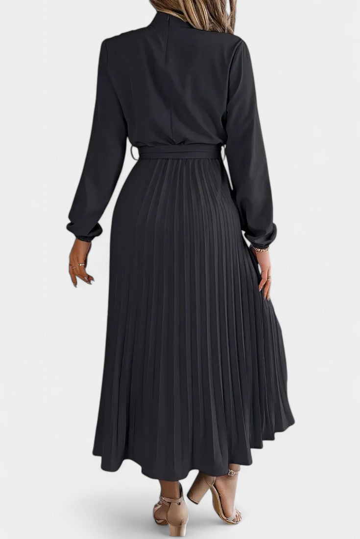 Theresa High Neck Dress with Pleated Belt