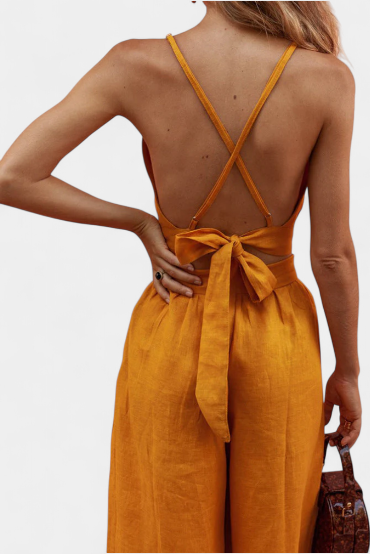 Valentina Lace Open Back Vest and Wide Leg Pants Set