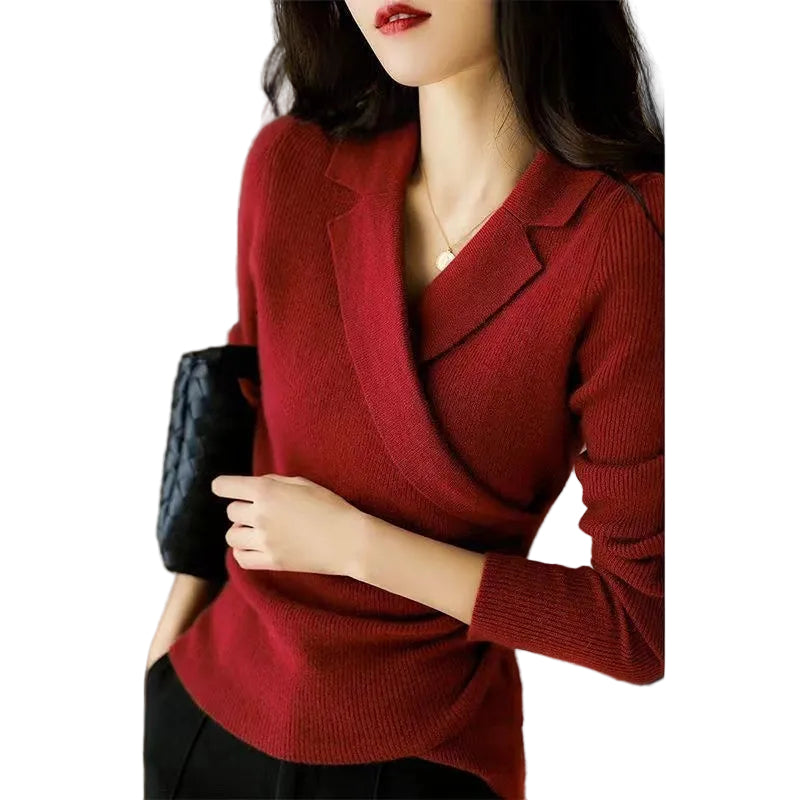 Sally | Chic Caramel Peter Pan Collar asymmetrical design slim fit Fall Sweater