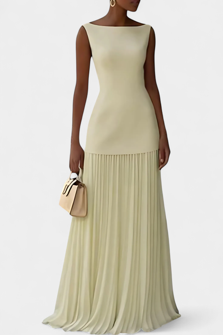 Silvana Long Chiffon Evening Dress with Pleats