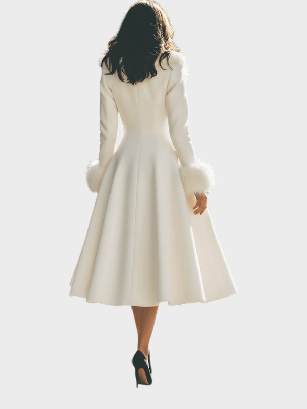 Nora | Cream Puffer Coat with Faux Fur Collar and Sleeves