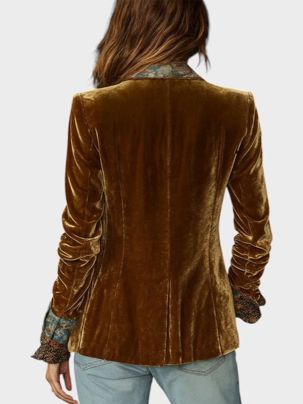 Kerstin | Vintage Handle Polyester Velvet Floral Print Patch Blazer