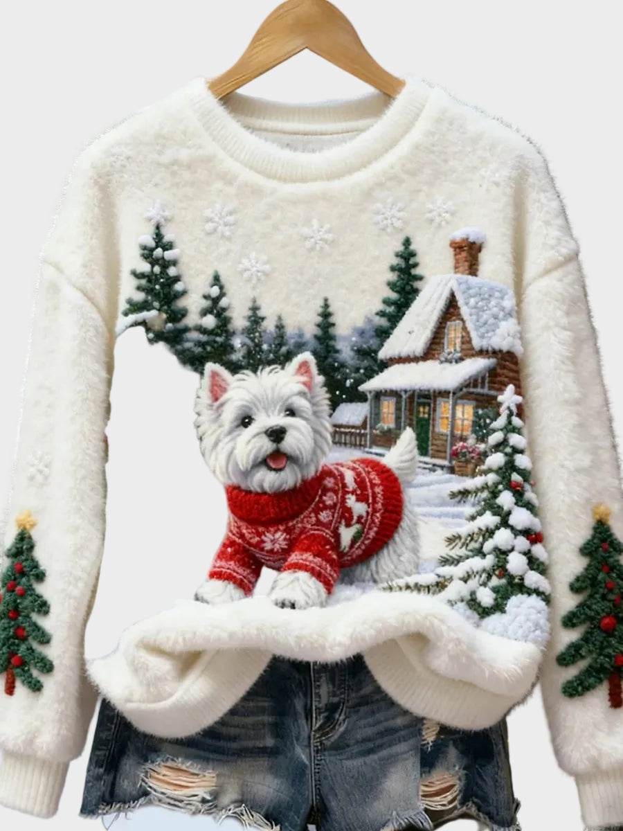 Wyla | Women's Retro Flannel Top with Christmas Artistic Animal Print - Casual