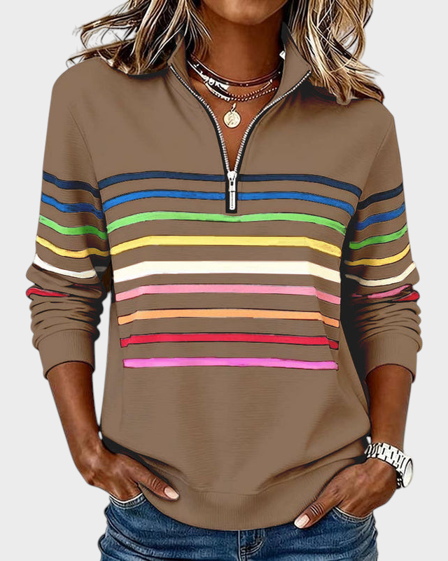 Marlen | Rainbow Half-Zip Blouse