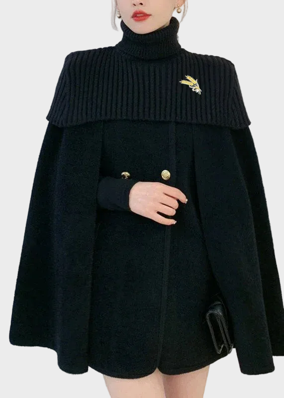 Azalea | Elegant White O-Neck Knit Patchwork Cape And Woolen Coats Two Piece Set Spring