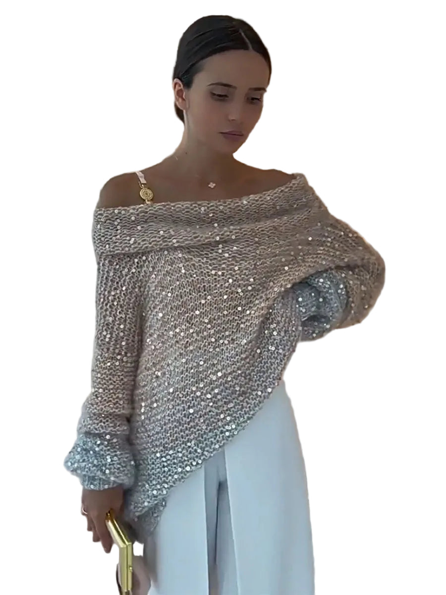 Mia | Sparkle Off Shoulder Knit Sweater