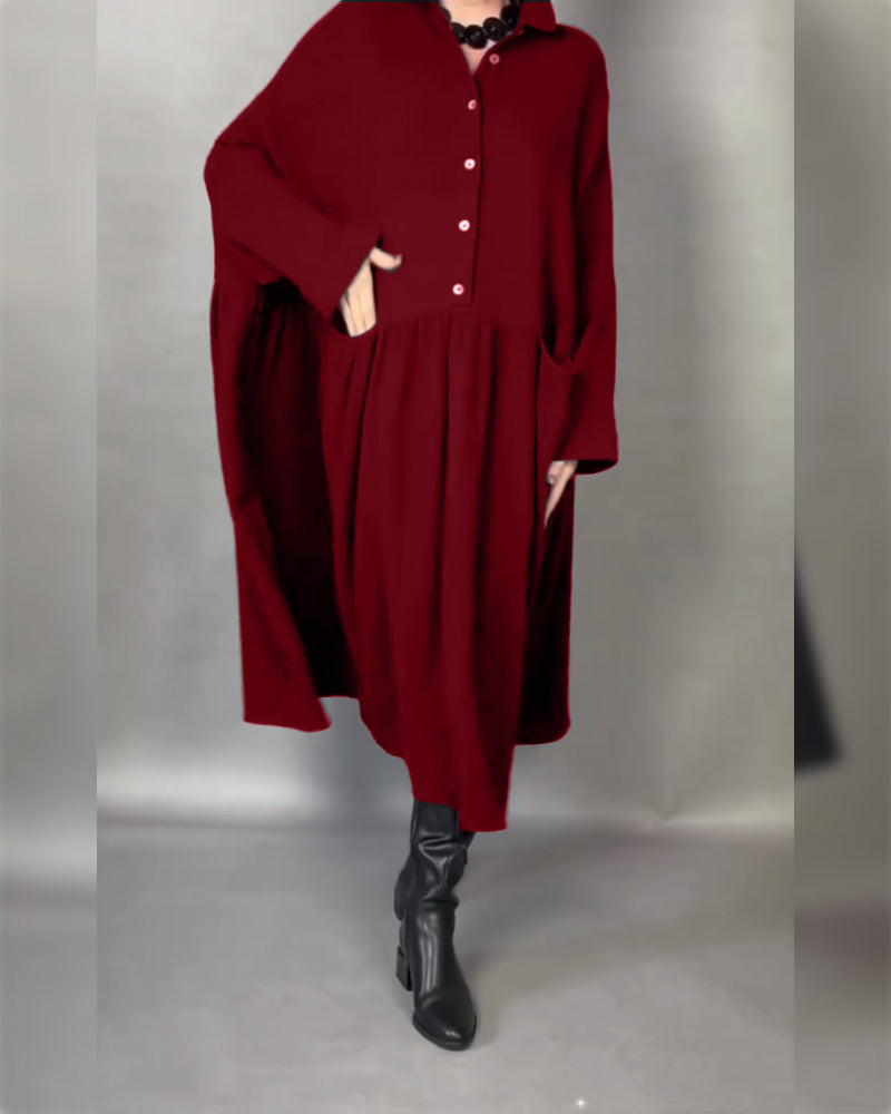 Plus size A-line dress with button collar